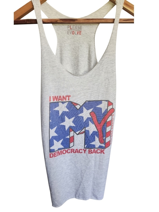 Please Evolve Tops - MTV Vintage Style 'I Want My Democracy Back' Please Evolve Racerback Tank Top M
